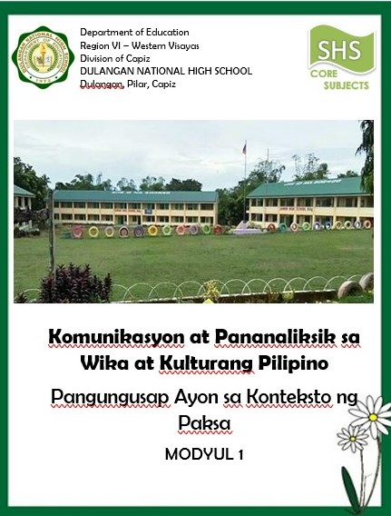 302400-Dulangan National High School-Filipino 11-Quarter 2-Modyul 1:Pangungusap Ayon sa Konteksto ng Paksa
